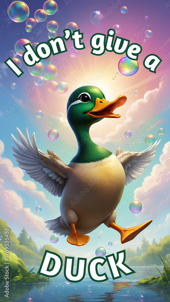 Naklejka premium Playful Watercolor Duck Illustration with Witty Saying