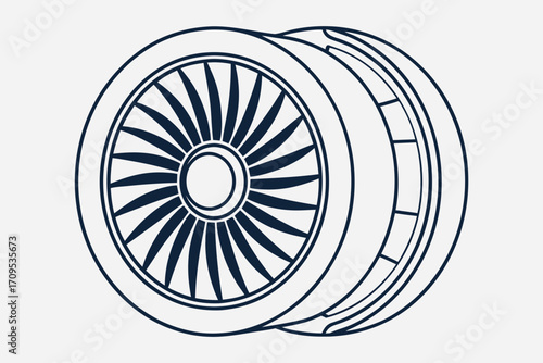 Outline Drawing of a Jet Engine Turbine with Blades and Casing machinery