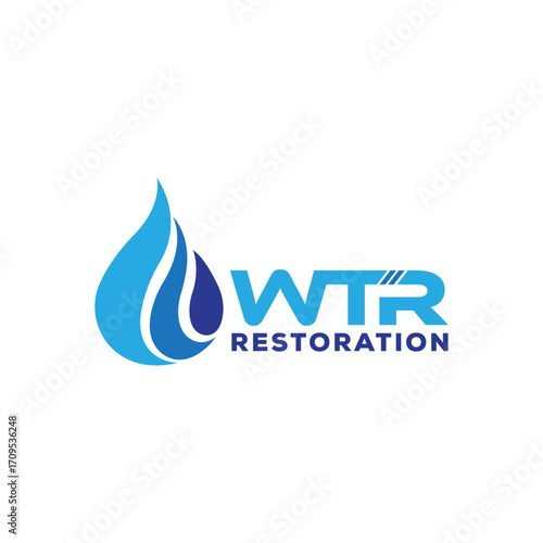 Wtr restoration logo with a blue water drop