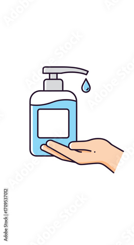 Hands being sanitized with liquid soap.