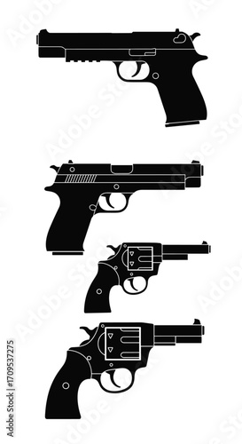 Collection of four distinct handgun silhouettes representing different firearm types.