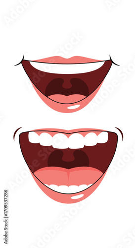 Two open mouths showing teeth and pink gums.
