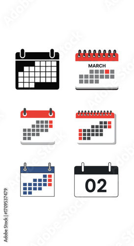Six different calendar icons representing various dates and months.