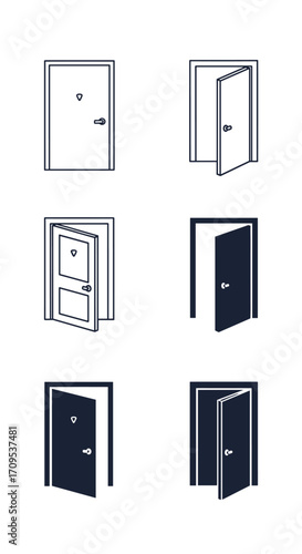 Set of different open and closed doors for design