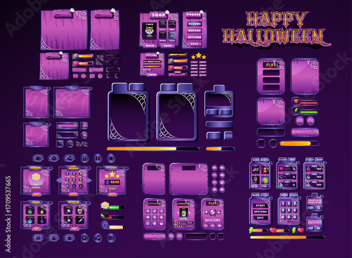 Set of Fantasy Cute, Horror, and Playful Halloween UI Elements in Various Styles and Shapes — Bar, Board, Button, Menu, and Game Design AssetsWeb