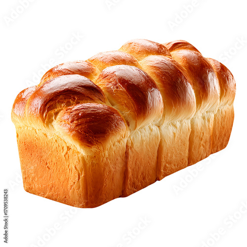 Brioche bread loaf, isolated on white background, realistic, studio lighting, centered, no shadow, transparent background