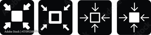 Minimize icon.Minimize icon rally compact size small scale arrows icons . shrink icon resize in arrows.minimize icon four 4 arrows icon meeting point.Minimize Icon with reflection on white background.