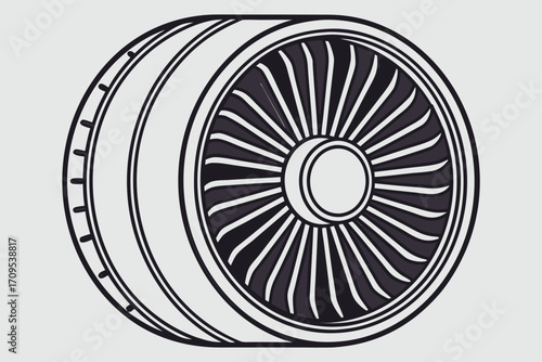 Stylized Illustration of an Aircraft Jet Engine Turbine Fan Blade Assembly blades