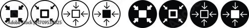 Minimize icon.Minimize icon rally compact size small scale arrows icons . shrink icon resize in arrows.minimize icon four 4 arrows icon meeting point.Minimize Icon with reflection on white background.