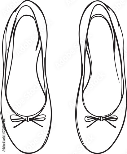Elegant Ballet Flats Line Art | Stylish Hand Drawn Shoes Illustration for Fashion and Design