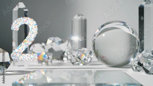 Cinematic Countdown Numbers 4 3 2 1 Formed by Crystal and Prism Light Reflections