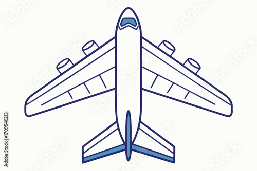 Top view of a white airplane with blue accents aircraft flight