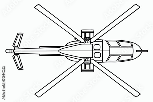 Top View Outline Drawing of a Modern Helicopter with Rotors and Tail Rotor aircraft aviation