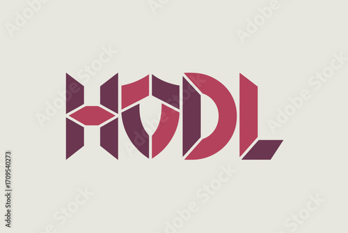 Geometric hodl text design with maroon and crimson color scheme on a light beige background surface