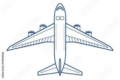 Top View Outline of a Four- Engine Jet Airliner Airplane aircraft aviation
