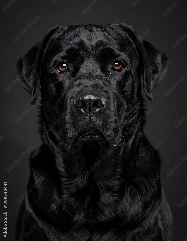 Fototapeta premium Black dog portrait against dark background