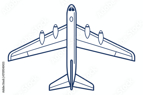 Top view outline of a vintage airplane with four engines and large wings aircraft retro