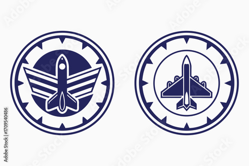 Two Circular Emblems with Airplanes fighter flat