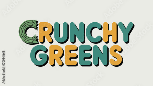 The image shows the words crunchy greens in a stylized font with a celery like design on the letter c