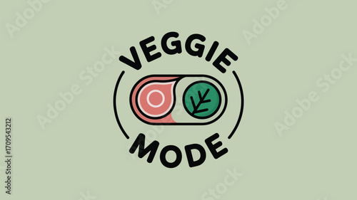 A veggie mode graphic featuring a toggle switch with a leaf and a droplet on a light green background