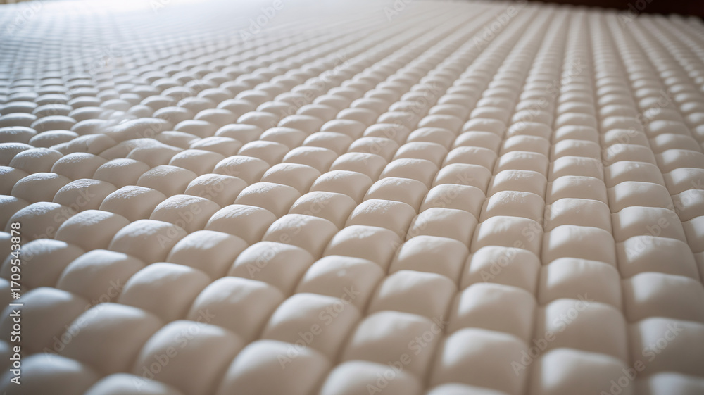 Fototapeta premium Soft white marshmallows arranged in neat rows for sweet treat preparation