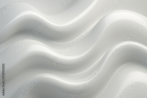 3D minimalist background featuring smooth, white waves. This premium visual offers a sophisticated, modern aesthetic with subtle depth and a glossy, fluid texture.