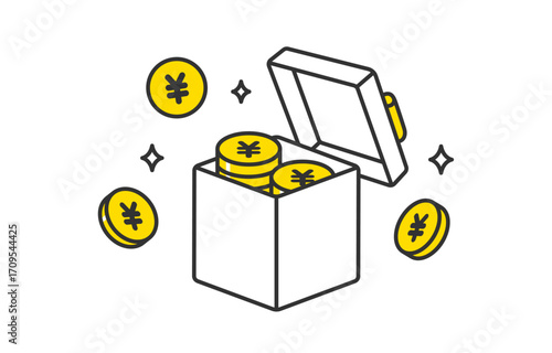 円マークコインとフタがあいたプレゼントボックス【ベクターイラスト素材】