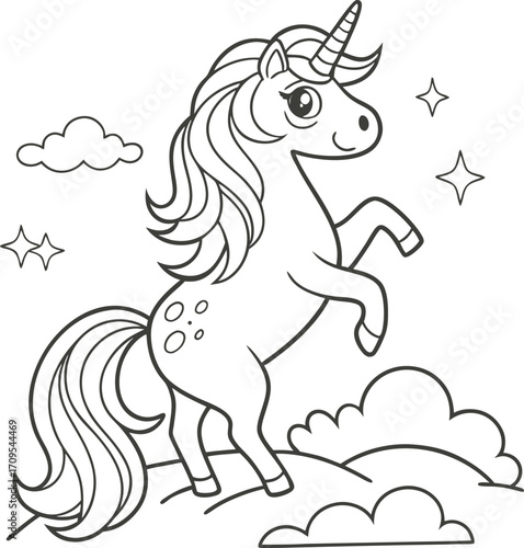 Hand Drown Unicorn Vector illustration Silhouette.