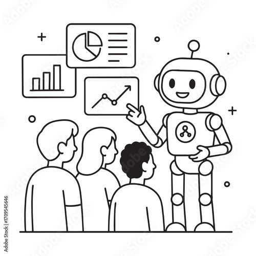 Man Discussing Ideas with Robot Artificial Intelligence Innovation Vector Illustration