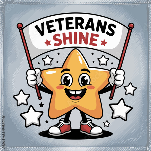 Veterans shine star vector illustration, patriotic cartoon design, independence celebration art, festive holiday graphics, liberty themed elements