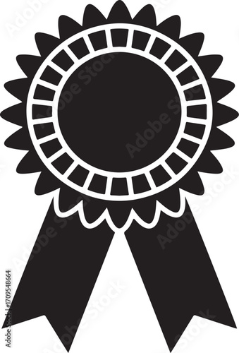 Award badge or winning prize ribbon flat vector Black silhouette vector
