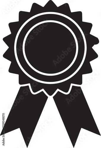 Award badge or winning prize ribbon flat vector Black silhouette vector  