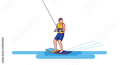 A wakeboarder skillfully maneuvers across the water, showcasing balance and control.