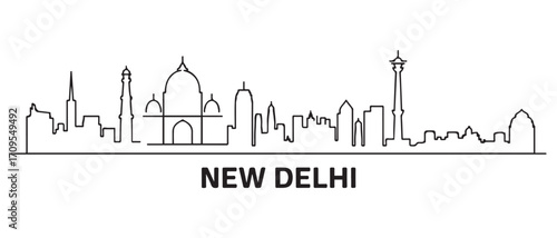 New Delhi Line Art skyline silhouette. Black New Delhi city design isolated. with white background