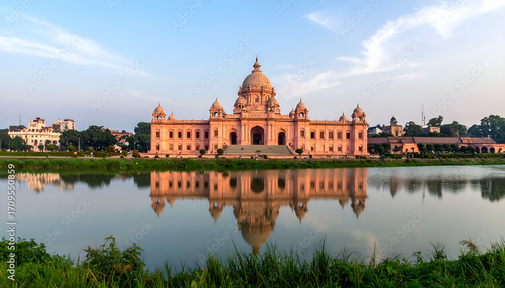 Fototapeta premium Ahsan Manzil Pink Palace Reflected on Buriganga River