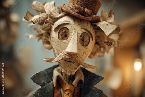 Artistic Paper Cut Character With Expressive Features and Vintage Charm Generative AI
