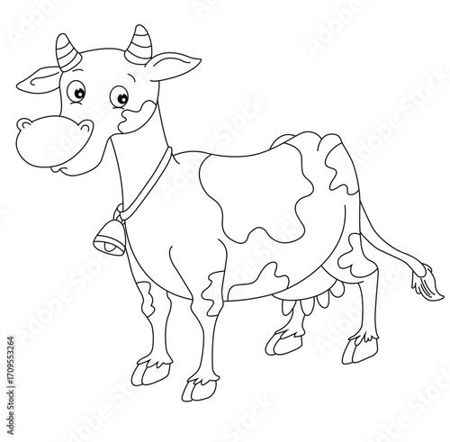 cute cartoon hand drawn vector funny cow outline.