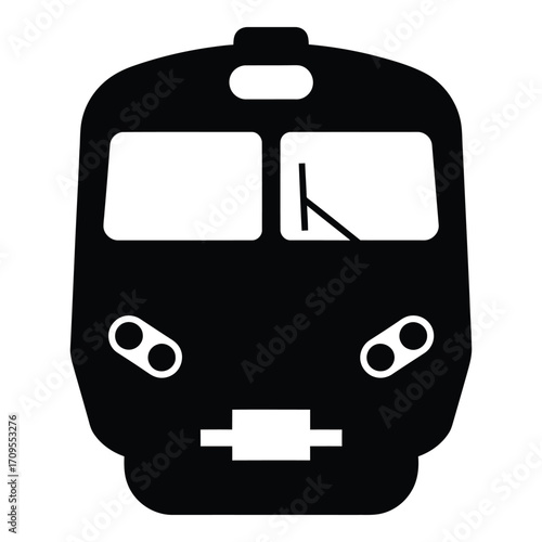 Modern high-speed train front view silhouette icon for transportation and travel silhouette