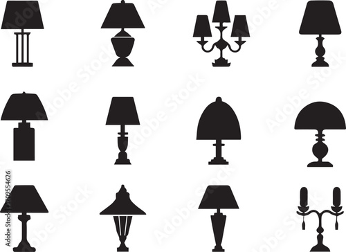 Lamp silhouette icon collection set vector illustration on white background