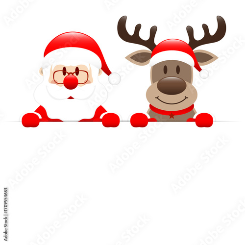 Weihnachtsmann Und Rentier Über Horizontalem Banner