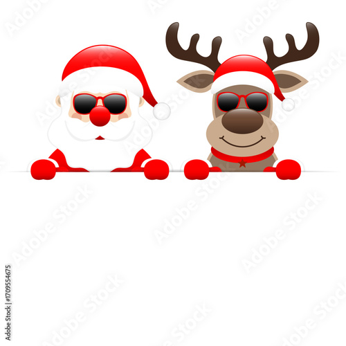 Weihnachtsmann Und Rentier Sonnenbrille Über Horizontalem Banner