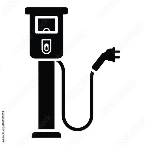 Electric vehicle charging station icon power outlet for modern transportation and green energy silhouette