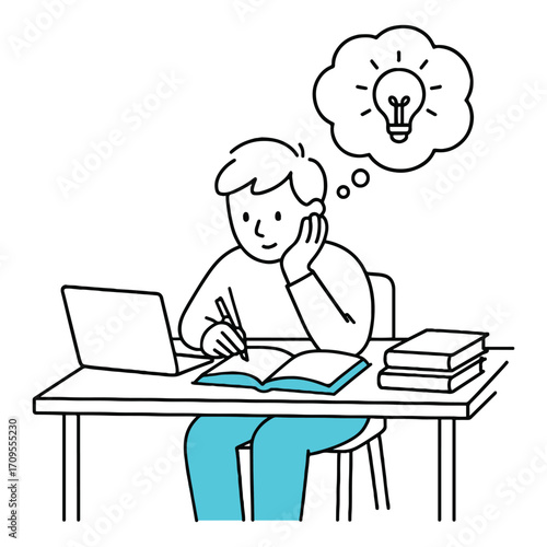 Student Studying with Laptop and Books Vector Illustration Creative Learning and Education Concept