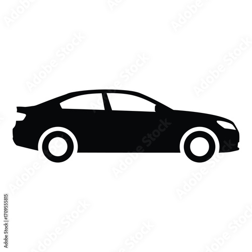 Sleek black silhouette of a modern sedan car vehicle automotive transportation icon silhouette