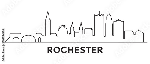 Rochester Line Art skyline silhouette. Black Rochester city design isolated. with white background