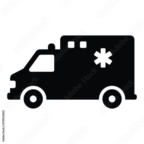 Simple silhouette icon of an ambulance vehicle for medical emergency services silhouette