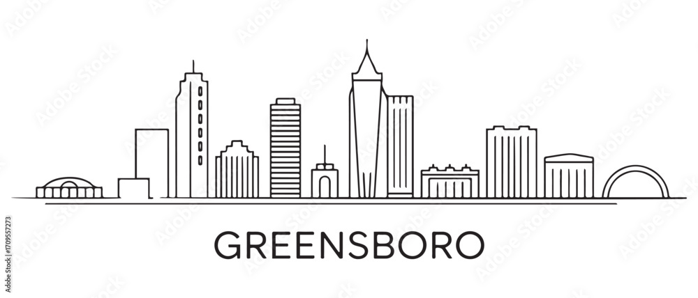 Obraz premium Greensboro Line Art skyline horizontal banner. Greensboro, North Carolina. Vector template for your design. with white background