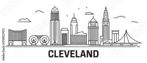 Cleveland Line Art skyline. Travel Cleveland famous landmarks. Business and tourism concept for presentation, banner, web site. with white background