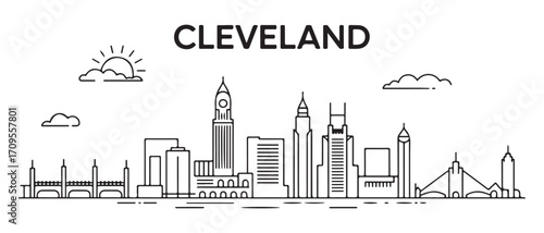Cleveland Line Art skyline. Travel Cleveland famous landmarks. Business and tourism concept for presentation, banner, web site. with white background