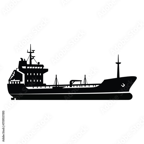 Silhouette of a cargo ship nautical vessel transportation maritime logistics seafaring industry commerce silhouette